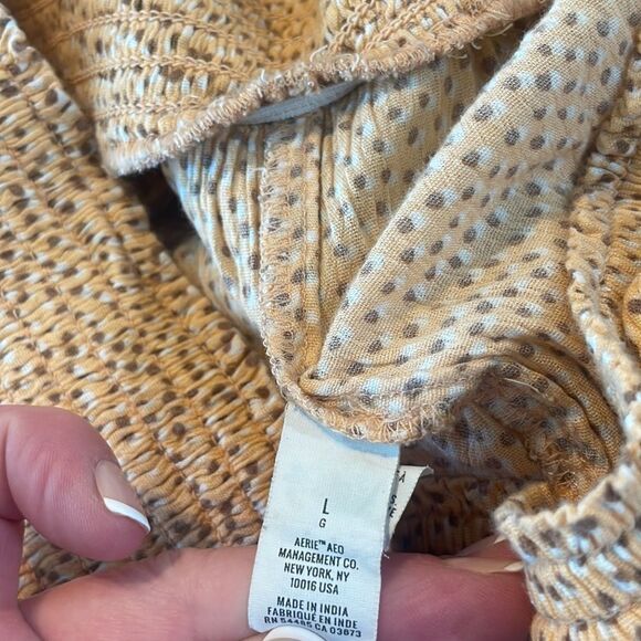 Aerie peach high waisted balloon pants with brown dots and pockets SZ large - Picture 7 of 9